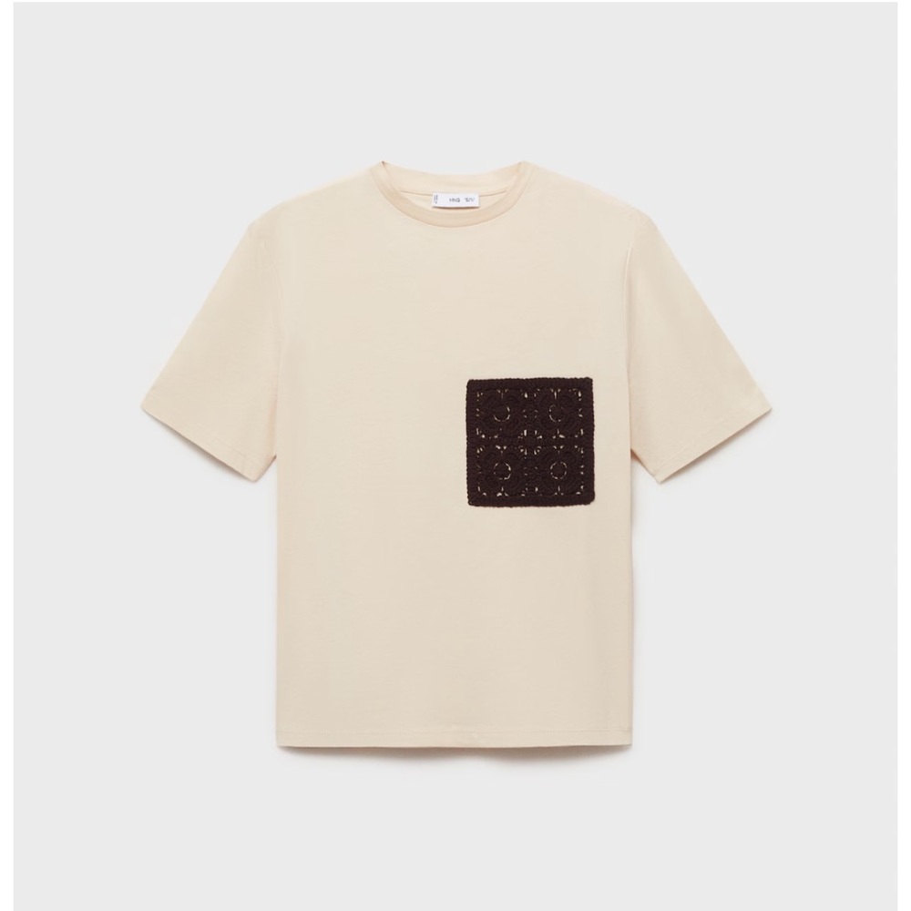 Mango Short Sleeved Tee-Shirt with Crochet Pocket